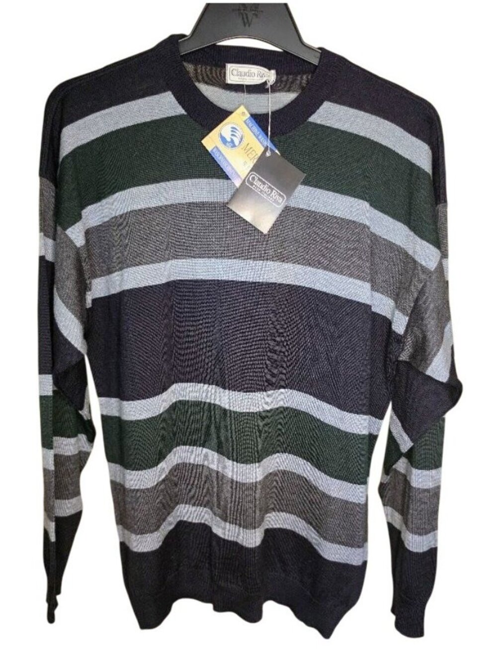 NWT Claudio Riva Merino Wool Blend Sweater Mens M Italy Striped Crewneck Knit